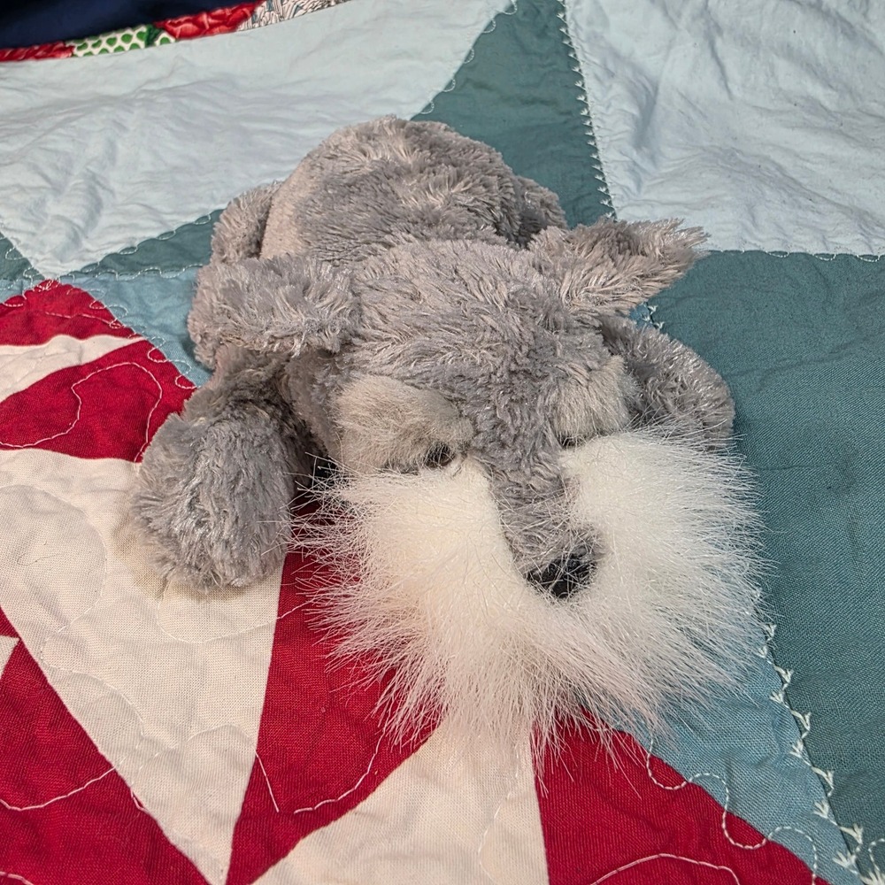 Russ Berrie Gin Schnauzer Plush Dog 8" Grey White Stuffed Animal 22125